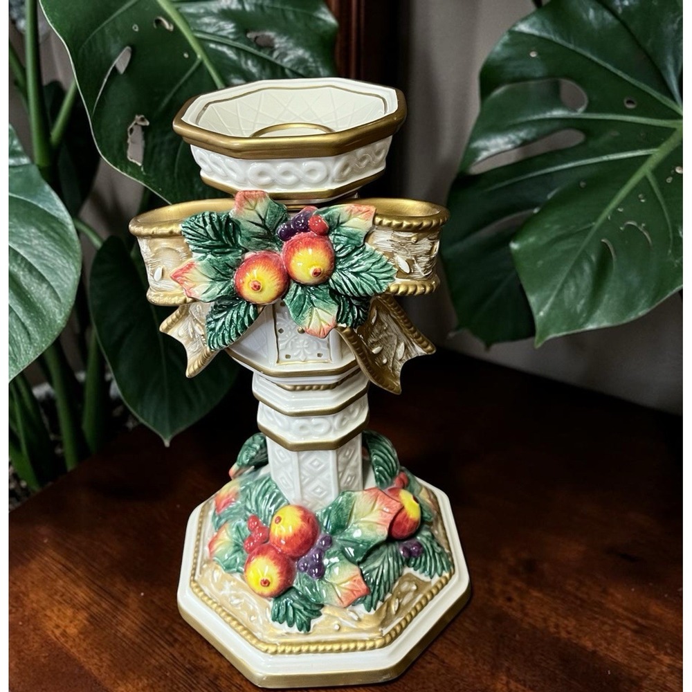 Fitz & Floyd Classics Snowy Woods Candlestick Taper Votive Pillar Candle Berries